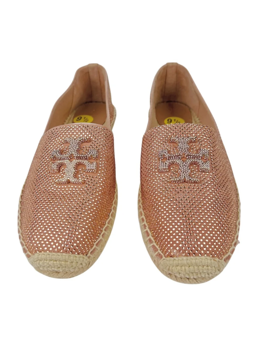 TORY BURCH Women Dusty Rose Everly Leather Rhinestone Espadrille Size 9.5 NWOB